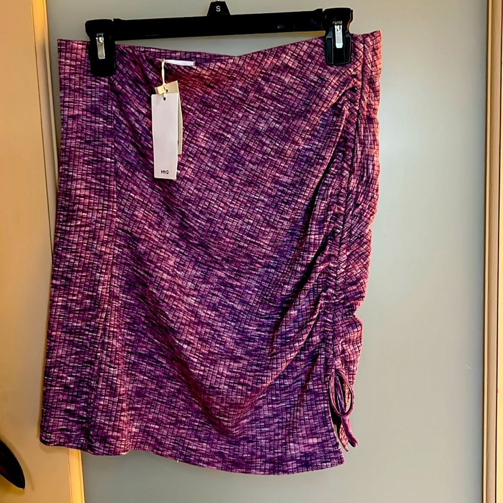 NWT Europe Mango purple knit ruched skirt L